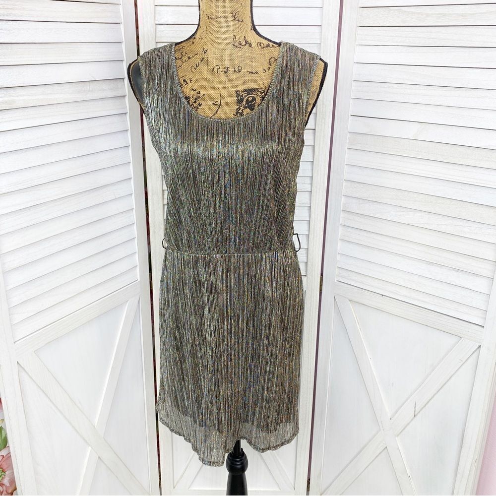 Rock and‎ Republic Metallic Crinkle Shift Party Dress Silver Small